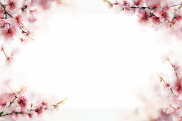 白背景に満開の桜をあしらった和モダンなフレーム背景素材