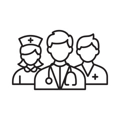Line art illustration depicting a nurse and two doctors standing together