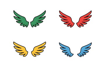Fototapeta premium Vibrant colorful wing illustrations set