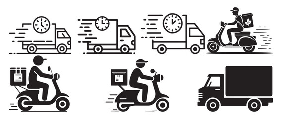 Modern courier and express shipping icon set for transportation business.