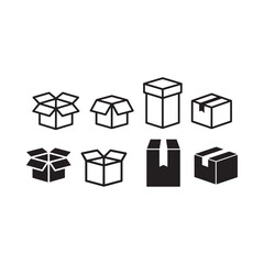 Various cardboard boxes in black and white shown in different perspectives