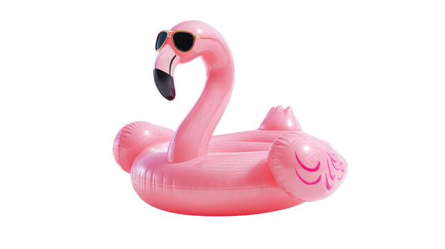 A pink inflatable flamingo pool float on transparent background