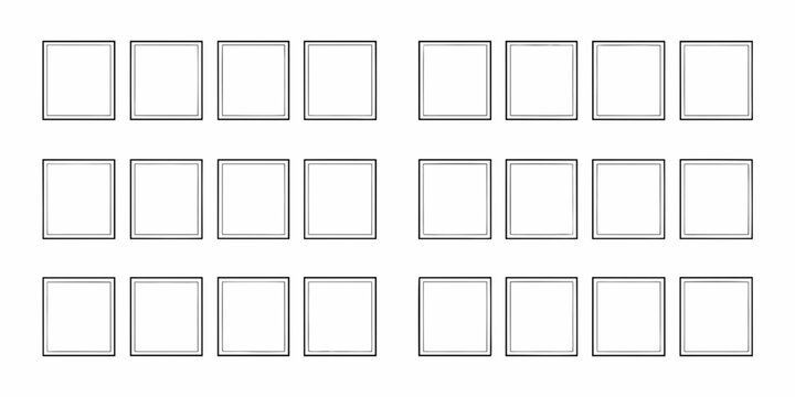 Arrangement of empty rectangular frames in a grid pattern
