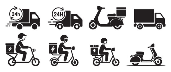 Professional scooter courier icons with clock and timer symbols.