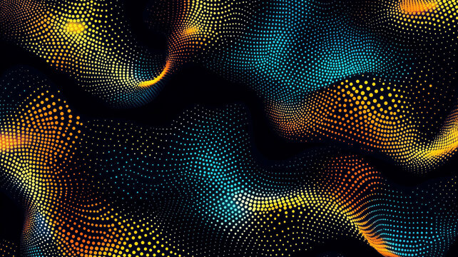 Colorful abstract wave of dotted patterns on dark background