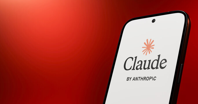 Claude AI App Smartphone Screen Anthropic Red Glow, 3D Rendered