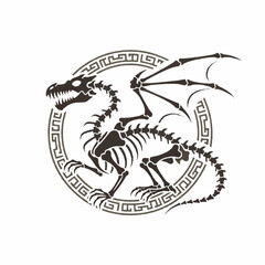 Black Dragon Skeleton Illustration Design Element. © Dong