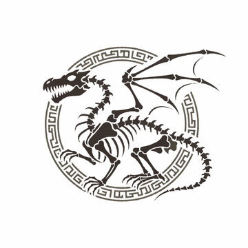 Black Dragon Skeleton Illustration Design Element.