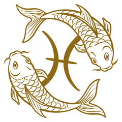 Gold of two fish forming pisces zodiac symbol © RUJINA