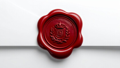 Red wax seal on white envelope with classic emblem and crown design