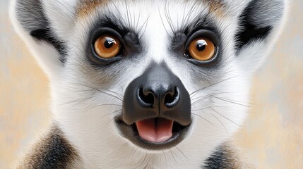 Fototapeta premium Close-up of smiling lemur with wide eyes and fluffy ears