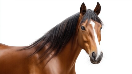 Obraz premium Elegant brown horse with black mane on white background
