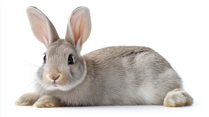 Obraz premium Adorable fluffy rabbit resting on white background