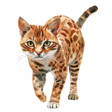 Rusty-spotted Cat, watercolor vector , isolated on a white background.