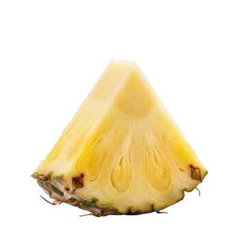 A vibrant triangular slice of ripe pineapple displaying its textured flesh ideal for digital designs on transparent background