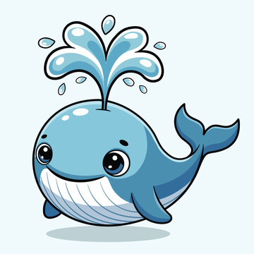 Cute Cartoon Whale Character with Water Splash Illustration