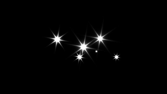 Fairy glitter sparkle blinking star, white shining dust light and magic twinkle stars animation, glowing flash rays flare effects, retro cartoon doodle star sparkle on black screen seamless loop 4K