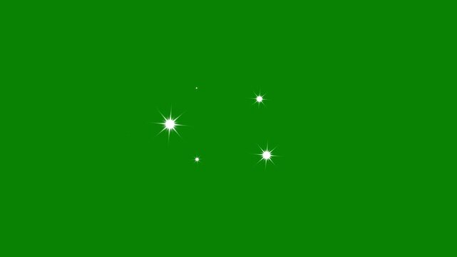 Twinkling stars animation, fast line glitter motion, white cartoon blinking stars, flat vector doodle sparkle, shiny glowing star blast pop-up, glow twinkle movement timeline on green screen 4K