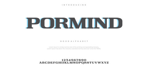 Pormind Abstract Fashion font alphabet. Minimal modern urban fonts for logo, brand etc. Typography typeface uppercase lowercase and number. vector illustration