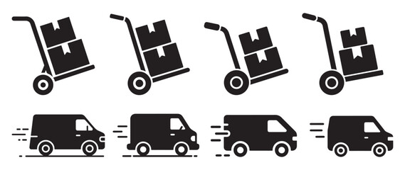 Warehouse logistics icons with hand truck and cardboard boxes. vector illustration eps 10