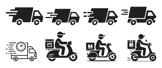 Express courier delivery icons on scooter and bicycle. vector illustration eps 10