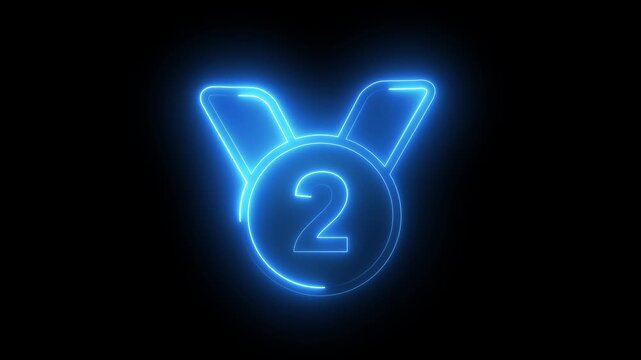 Neon second place medal animation with glowing pink light on black background