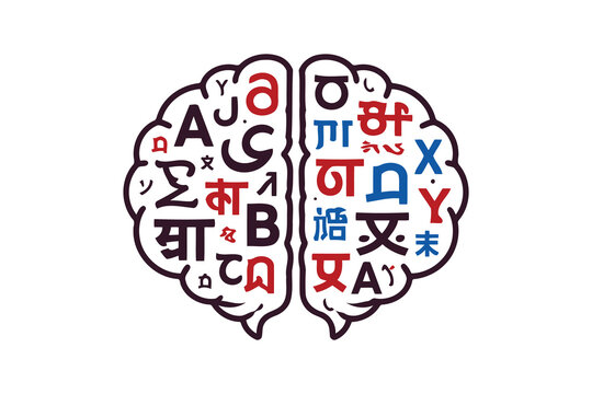 brain filled with multilingual alphabets