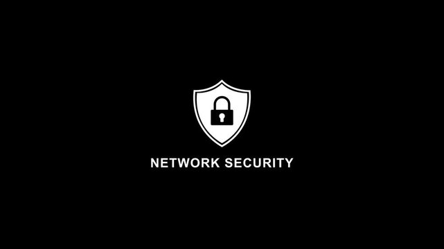 Network Security Shield with Lock Symbol on Black Background cybersecurity shield lock symbol protection