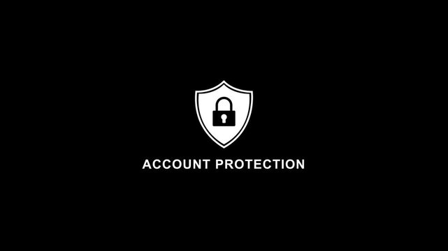 Account protection concept with shield and lock on black background security