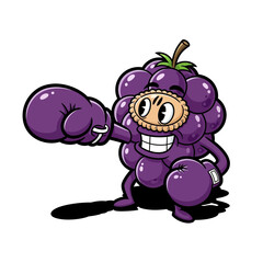 Obraz premium Cartoon Grape Boxer Character Ready to Fight.