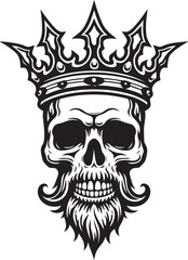 Royal Skull King with Crown and Ornate Beard Design