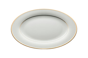White plate with gold rim on white background tableware isolated on a transparent background