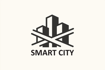 Obraz premium Smart City Logo Icon with Modern Buildings and Network Lines for Urban Technology and Connectivity