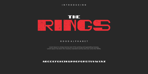 The Rings rough abstract digital alphabet font typography. Bold Condensed Display Font. Vector illustration