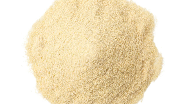 Macro view of organic asafetida powder isolated on transparent background top