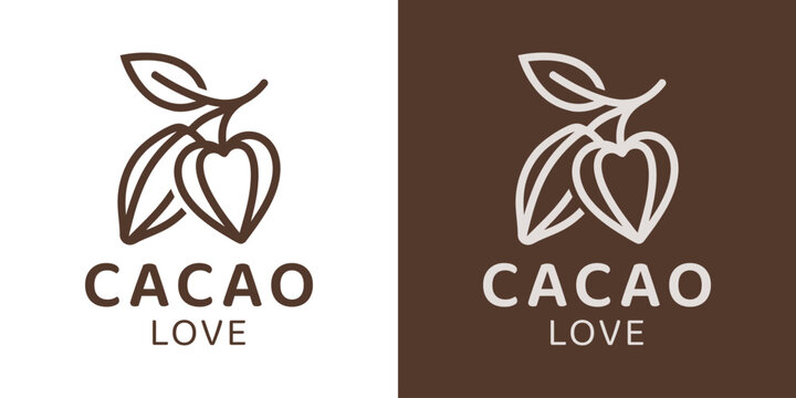 Simple cacao logo design template illustration. Cacao bean with heart love design graphic vector. Symbol, icon, creative.
