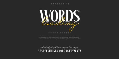 Words Loading Abstract Fashion font alphabet. Typography typeface uppercase lowercase and number. vector illustrations.