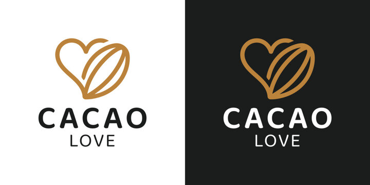 Simple cacao logo design template illustration. Cacao bean with heart love design graphic vector. Symbol, icon, creative.