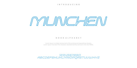 Munchen Abstract minimal modern alphabet fonts. Typography technology vector illustration