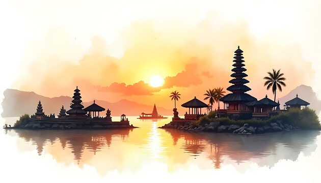 Nyepi Orange Watercolor Illustration on White Background