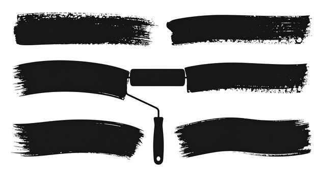 Paint strokes/roller. Black brushstroke textures, roller. Isolated vector art. Grunge, rough, artistic elements