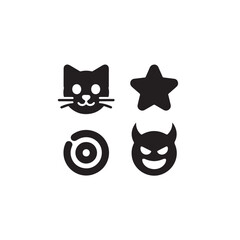 Fototapeta premium Black flat emoji set with cat star target and devil