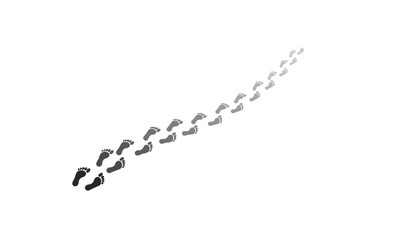 Fototapeta premium Fading Human Footprints Trail on White Background