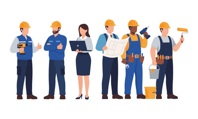 Fototapeta premium Diverse Construction & Skilled Trade Professionals with Tools