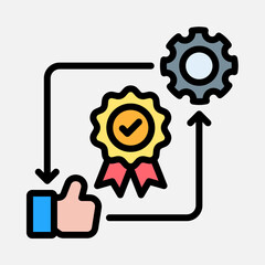 Continuous quality improvement process with feedback and mechanism icon.