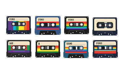 Collection of Colorful Retro Audio Cassette Tapes on White Background