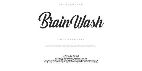 BrainWash Elegant alphabet letters font and number. Classic Lettering Designs vector illustration