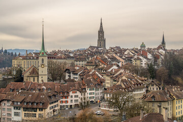 Skyline of Historic Bern Old City on Cloudy Day. Switzerland