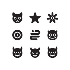Fototapeta premium Minimal black cat emoji and devil faces with symbols