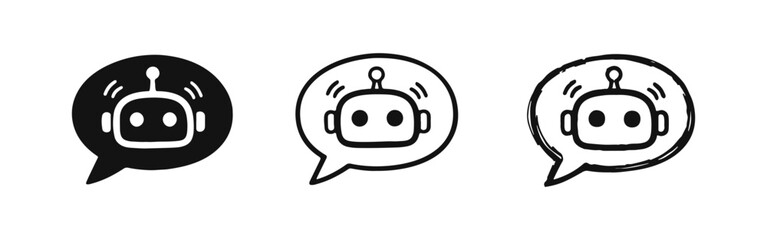 Fototapeta premium Collection of 3 Chatbot or AI Assistant Icons in Speech Bubble Design